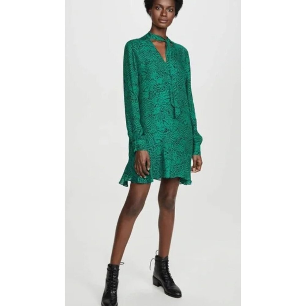 Parker Green Flowy Silk Blend Animal Print Lined Cheetah Dress Womens Size Large